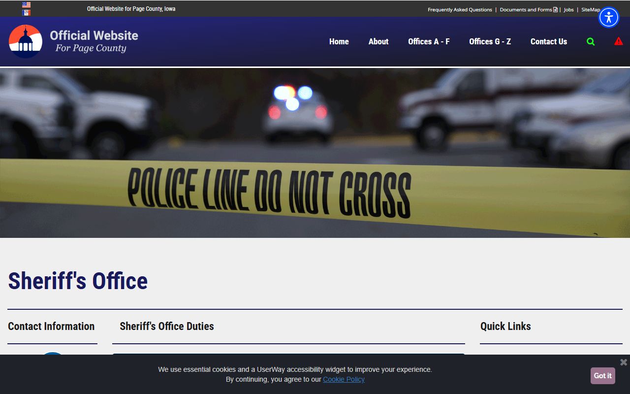 Page County inmate population sheriff office contact source