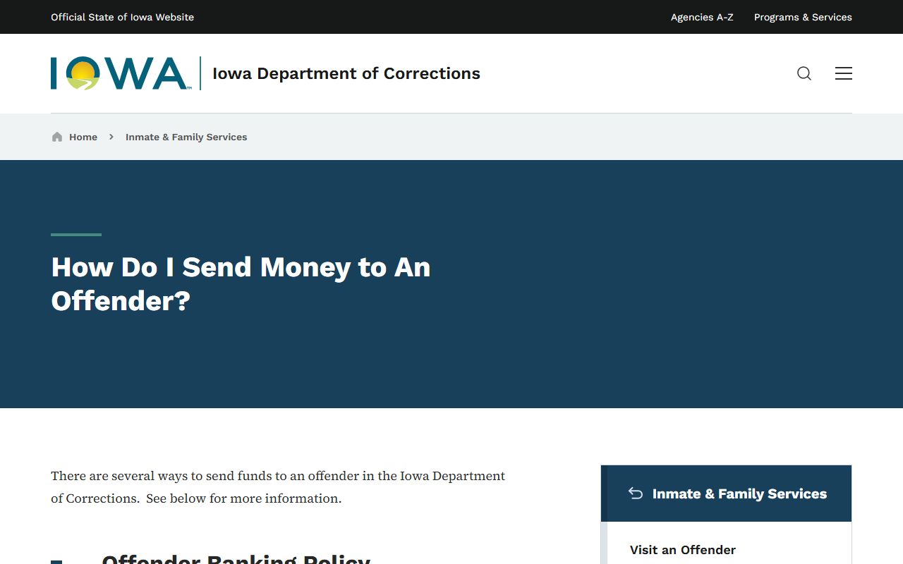 Clarinda Correctional Facility Iowa DOC money deposit methods